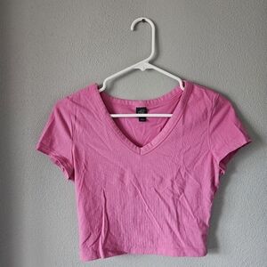 Wild Fable Bright Pink V-Neck Crop Top
